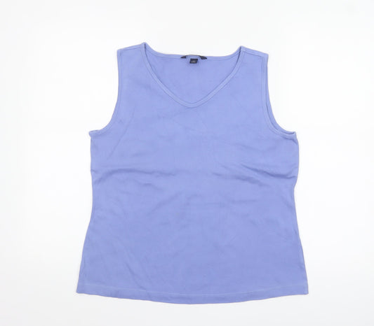 Lands' End Women's Blue Cotton Jersey V-Neck Tank Top Size S