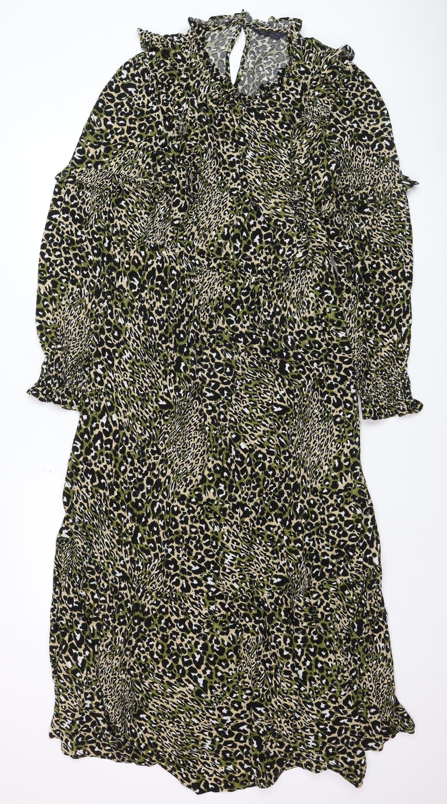 Marks and Spencer Women's Multicoloured Animal Print Midi A-Line Dress Size 14