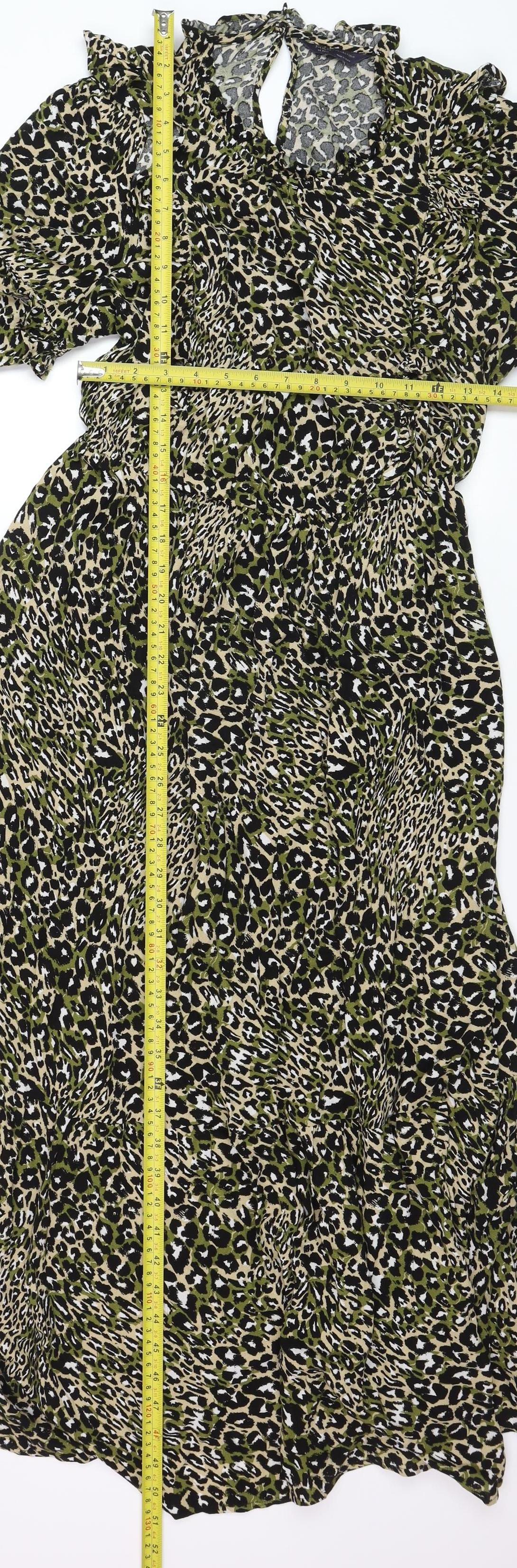 Marks and Spencer Women's Multicoloured Animal Print Midi A-Line Dress Size 14
