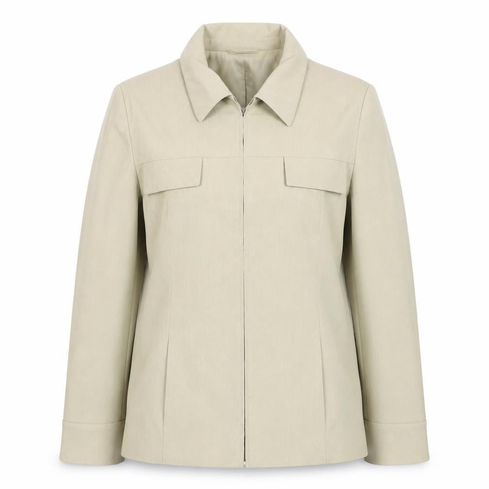 Front view of Melrose Women Beige, size 14, Zip Up Lined Basic Jacket