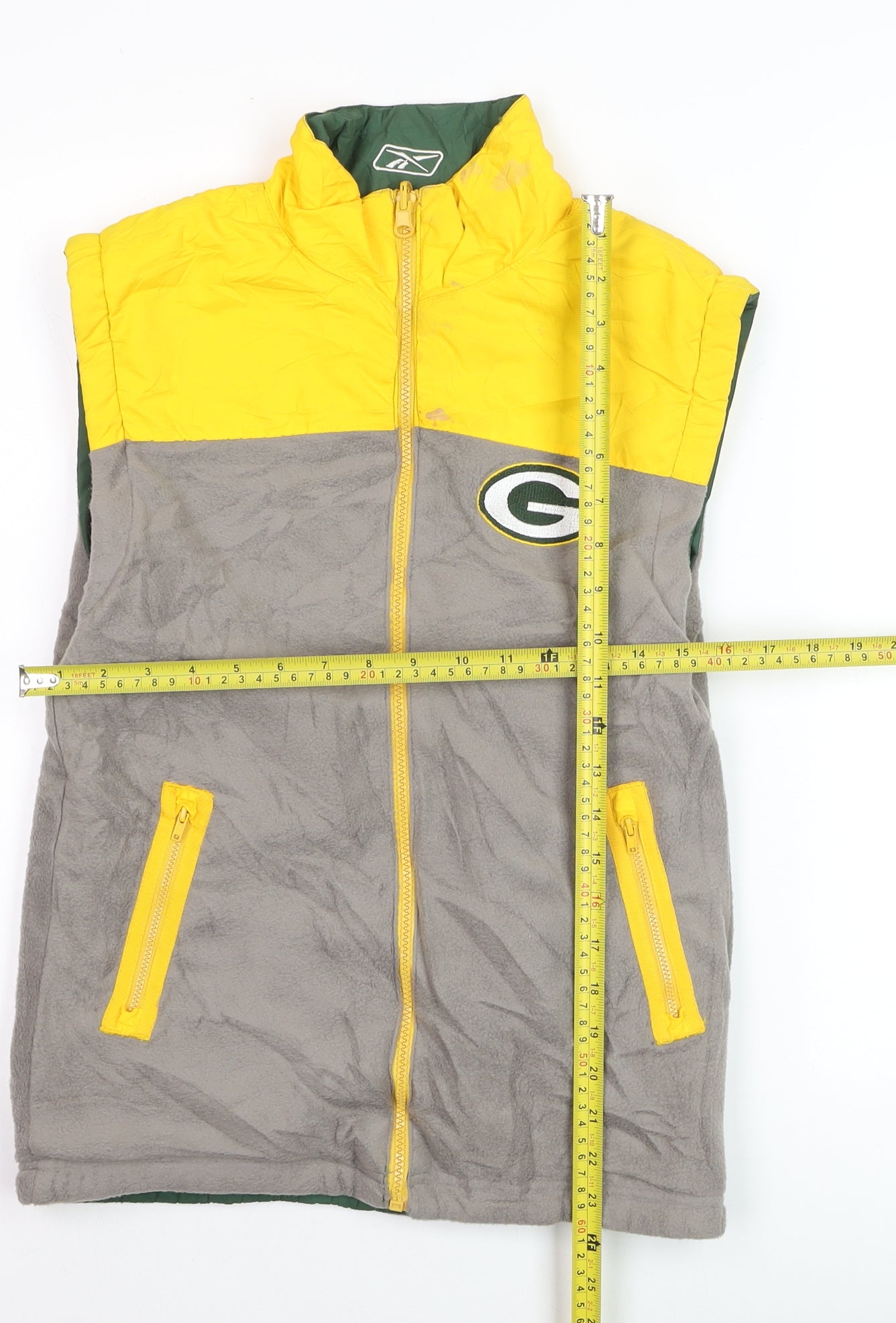 Reebok Mens Yellow Grey Reversible Packers Bodywarmer M Polyester