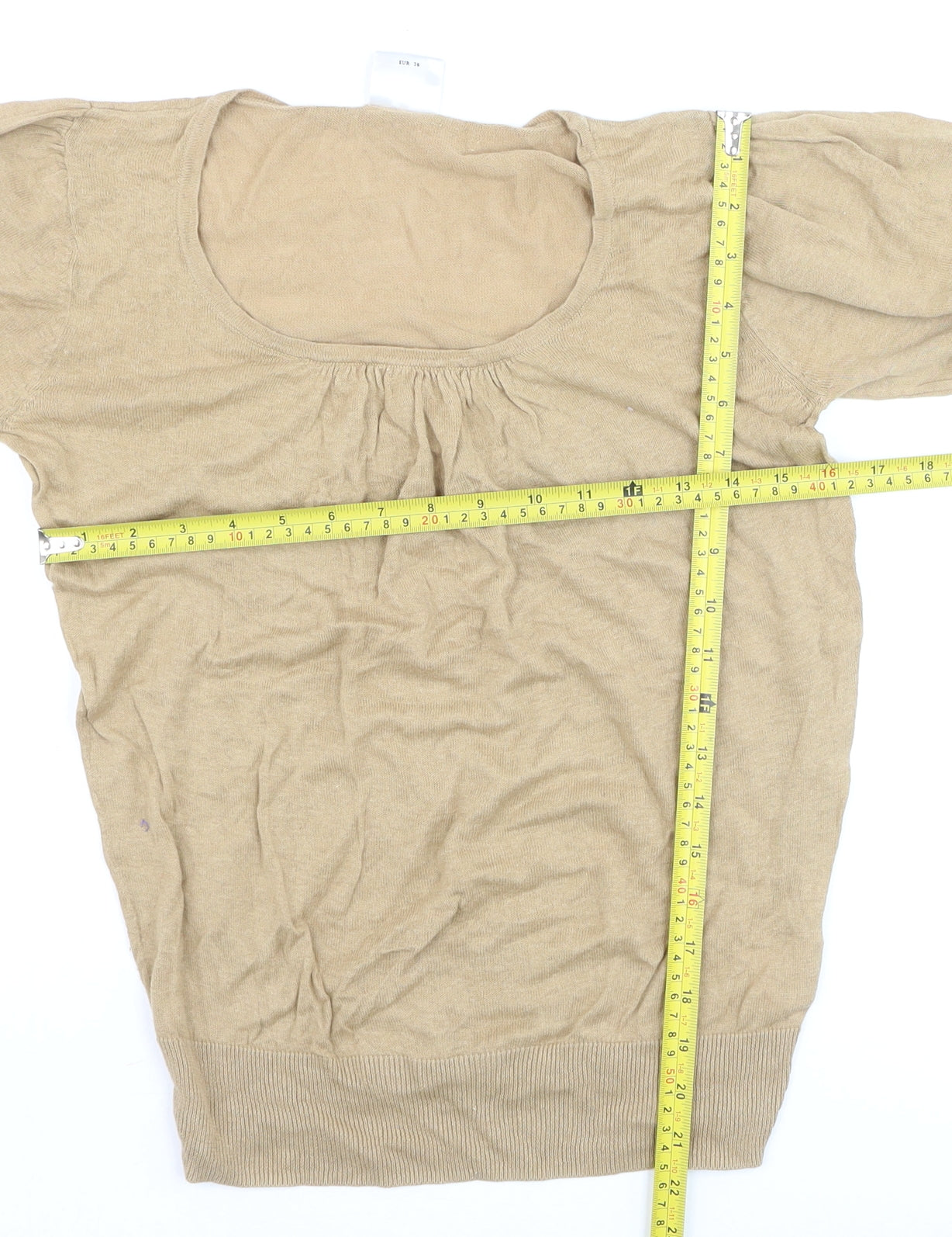 Next Women's Beige Linen Blend Puff Sleeve Blouse UK 8