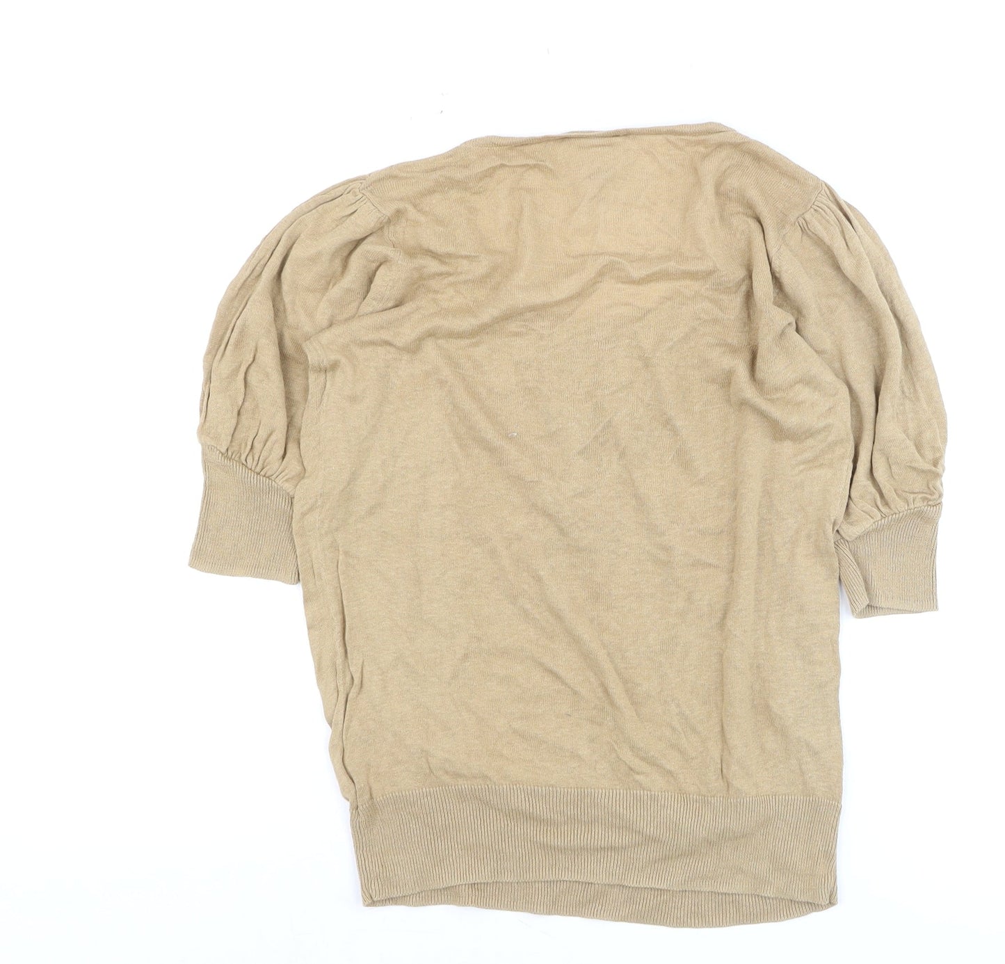 Next Women's Beige Linen Blend Puff Sleeve Blouse UK 8