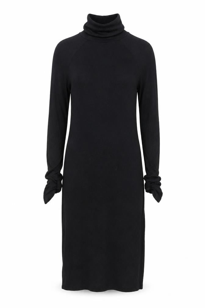 Front view of ASOS Women’s Black Roll Neck Long Sleeve Bodycon Midi Dress, size UK 12