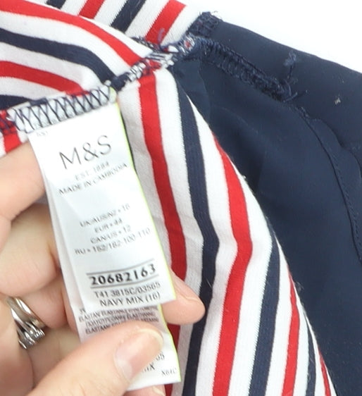 Marks and Spencer Women's Multicoloured Striped Long Sleeve Jersey T-Shirt Size 16