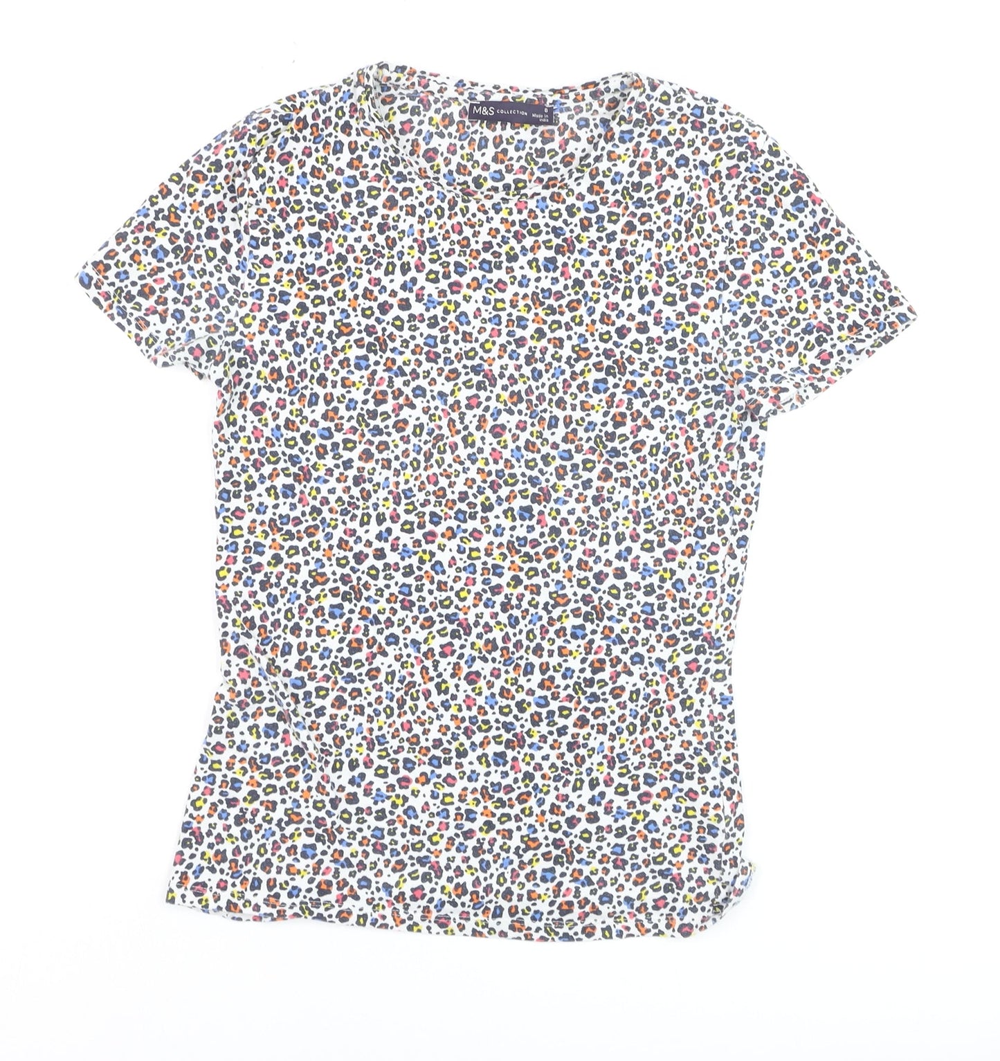 Marks and Spencer Womens Multicoloured Animal Print Cotton T-Shirt Size 8