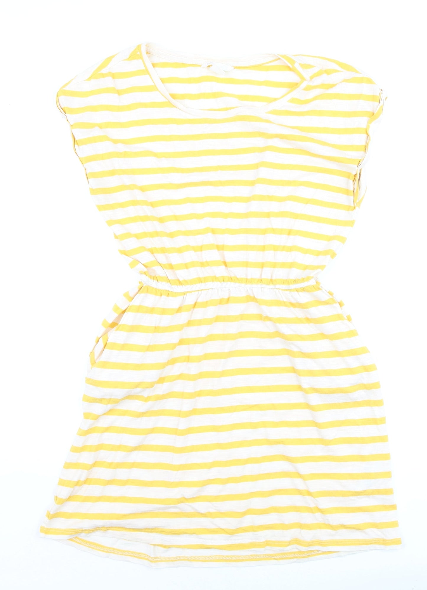 H&M Women’s Yellow White Striped T-Shirt Dress Size 8 Short Sleeve
