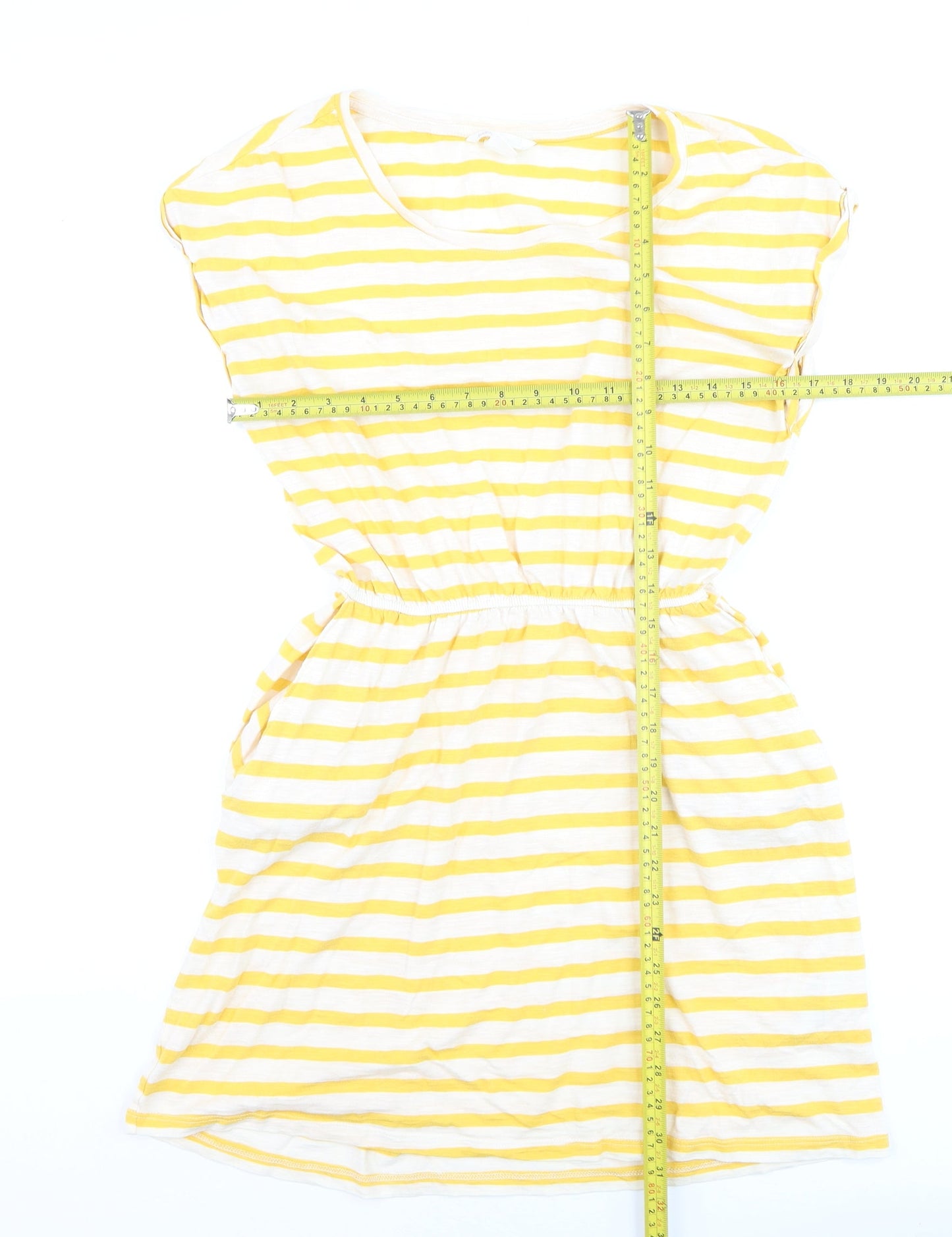 H&M Women’s Yellow White Striped T-Shirt Dress Size 8 Short Sleeve
