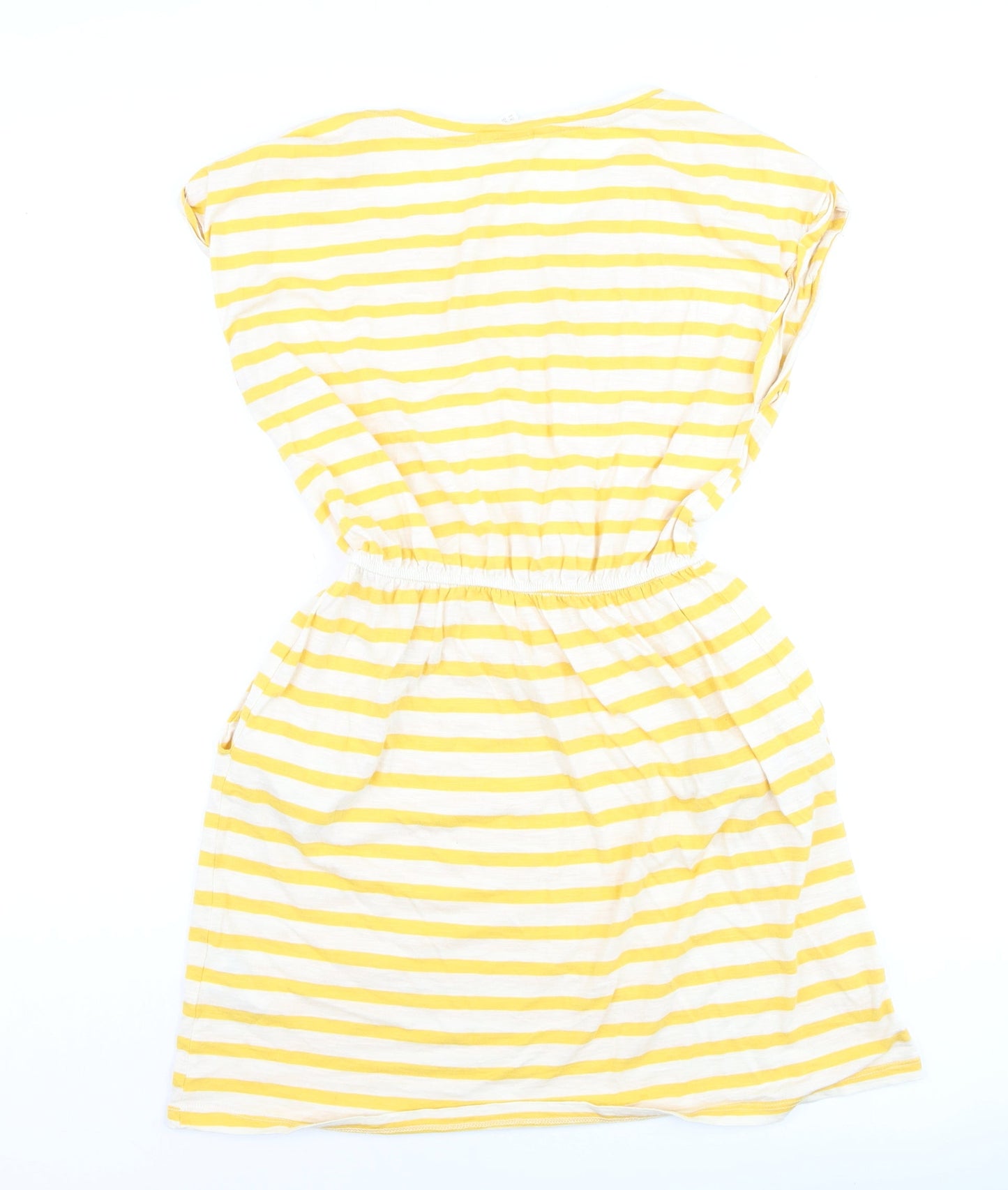 H&M Women’s Yellow White Striped T-Shirt Dress Size 8 Short Sleeve
