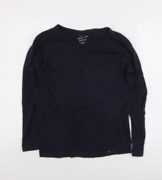 Additional front view of O'Neill Women's Blue Striped Long Sleeve Cotton T-Shirt XS