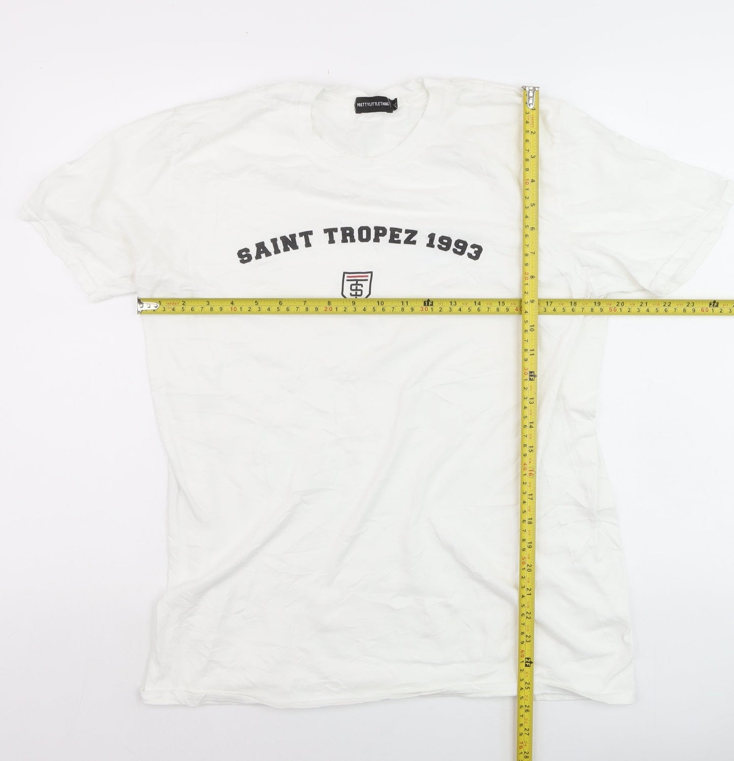 PrettyLittleThing Men's White Saint Tropez 1993 Regular Fit T-Shirt M