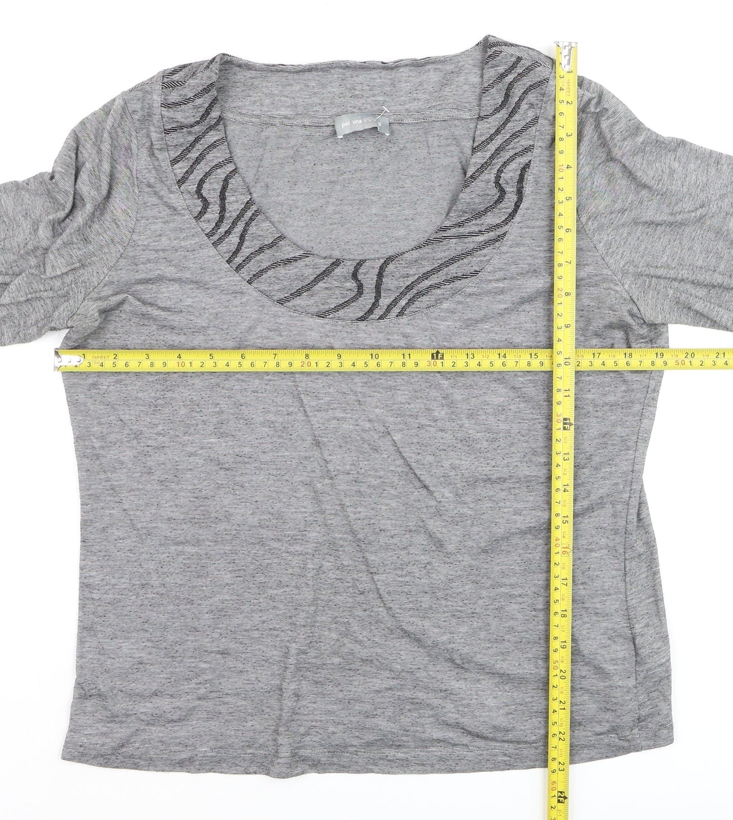 Marks and Spencer Per Una Women’s Grey Scoop Neck 3/4 Sleeve T-Shirt Size 16