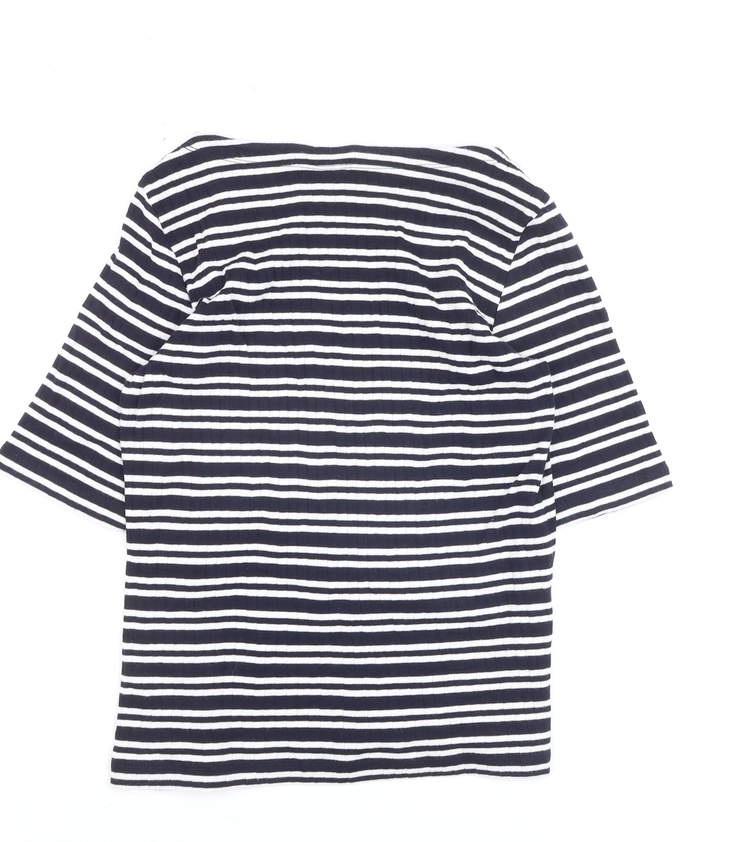Uniqlo Women's Blue Striped Boat Neck 3/4 Sleeve Jersey T-Shirt L