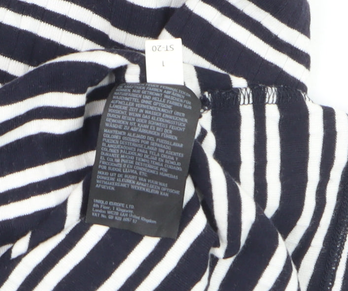 Uniqlo Women's Blue Striped Boat Neck 3/4 Sleeve Jersey T-Shirt L