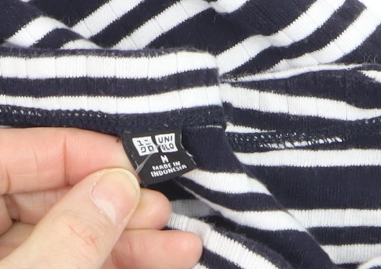 Uniqlo Women's Blue Striped Boat Neck 3/4 Sleeve Jersey T-Shirt L