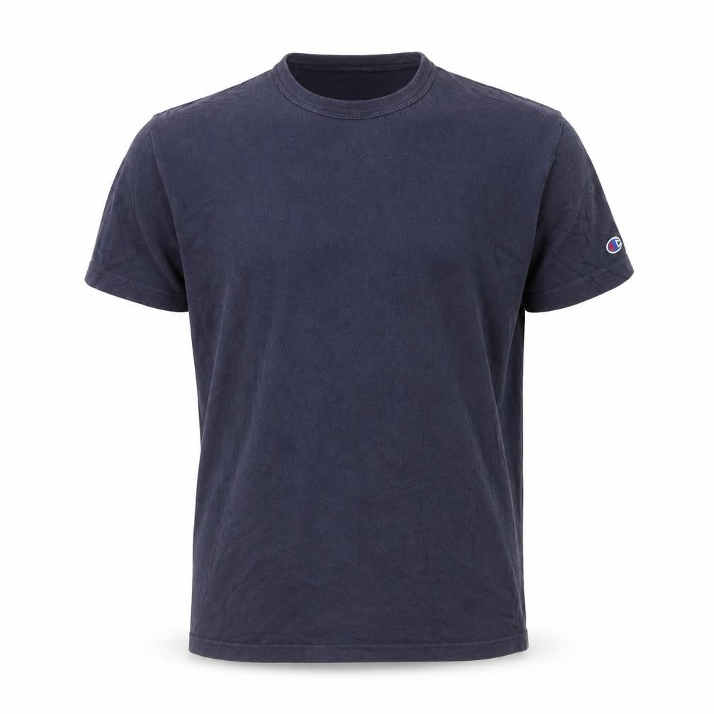 Front view of Champion Men Blue Medium Classic Crew Neck Cotton T-Shirt