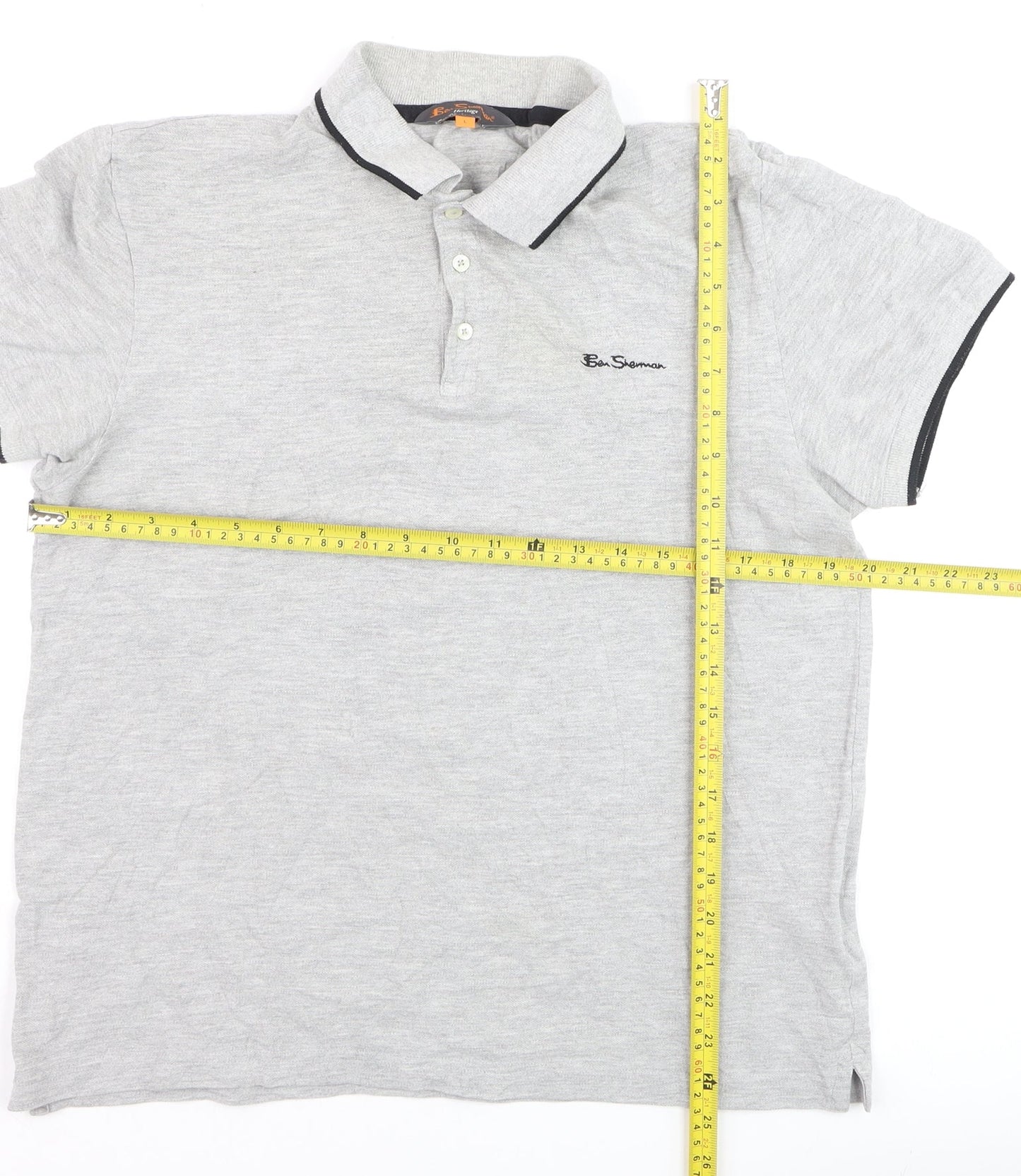 Ben Sherman Men's Grey Collared Short Sleeve Cotton Polo T-Shirt L
