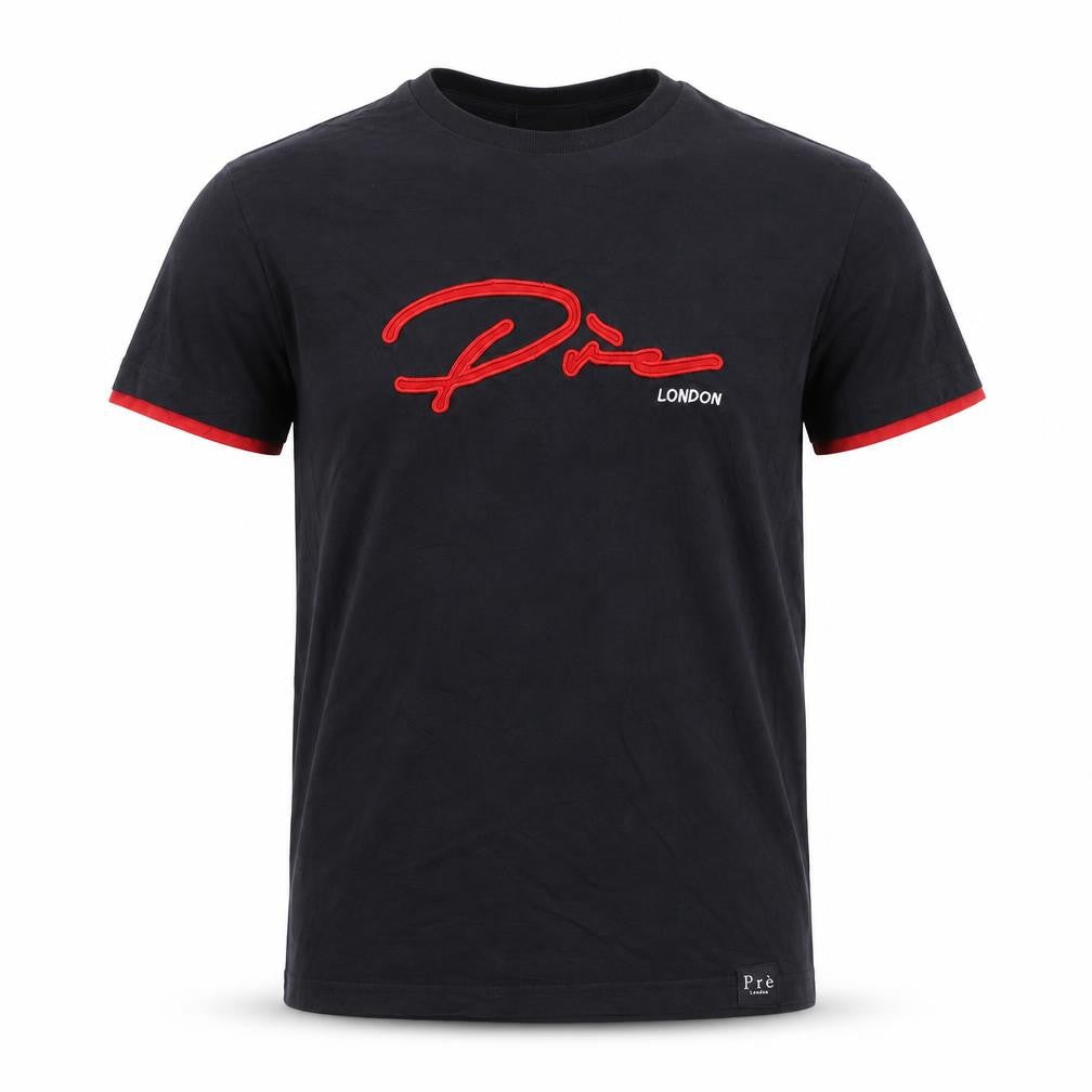 Prè London Men's Black Red Logo Short Sleeve Crew Neck T-Shirt Size S