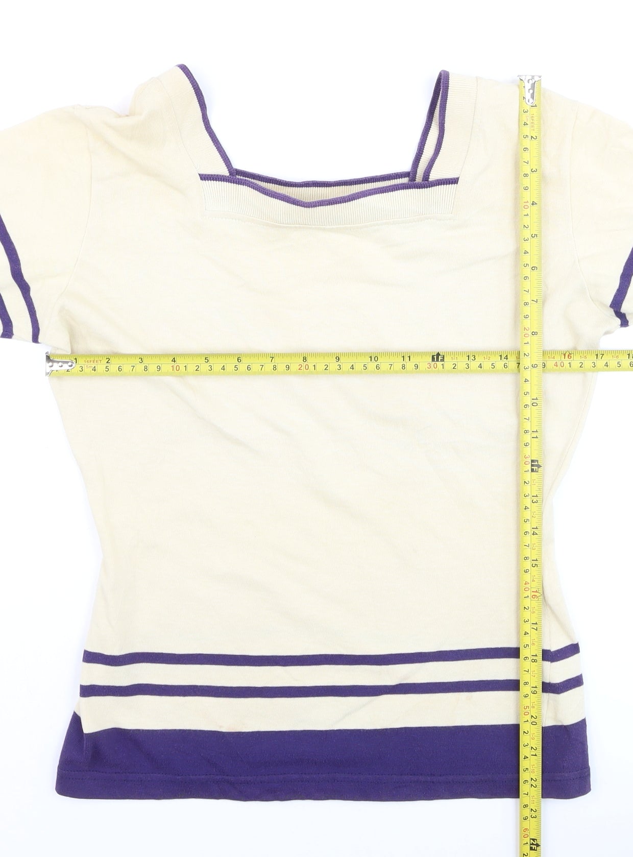 Next Women Ivory Purple Striped Square Neck Jumper M