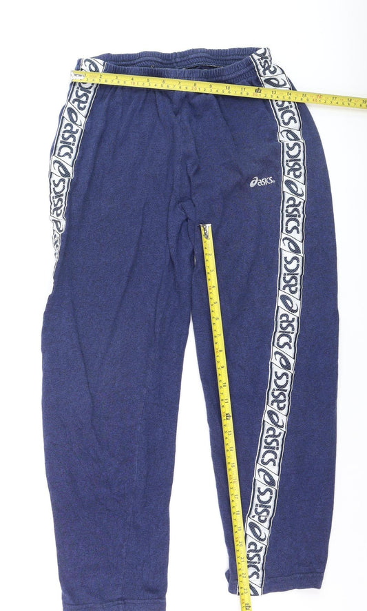 Asics Boys Blue Track Pants 20 Years Elastic Waist Fleece Trousers