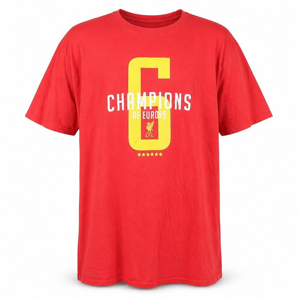 Front view of LFC Men's Red Champions of Europe 2XL Graphic Cotton T-Shirt