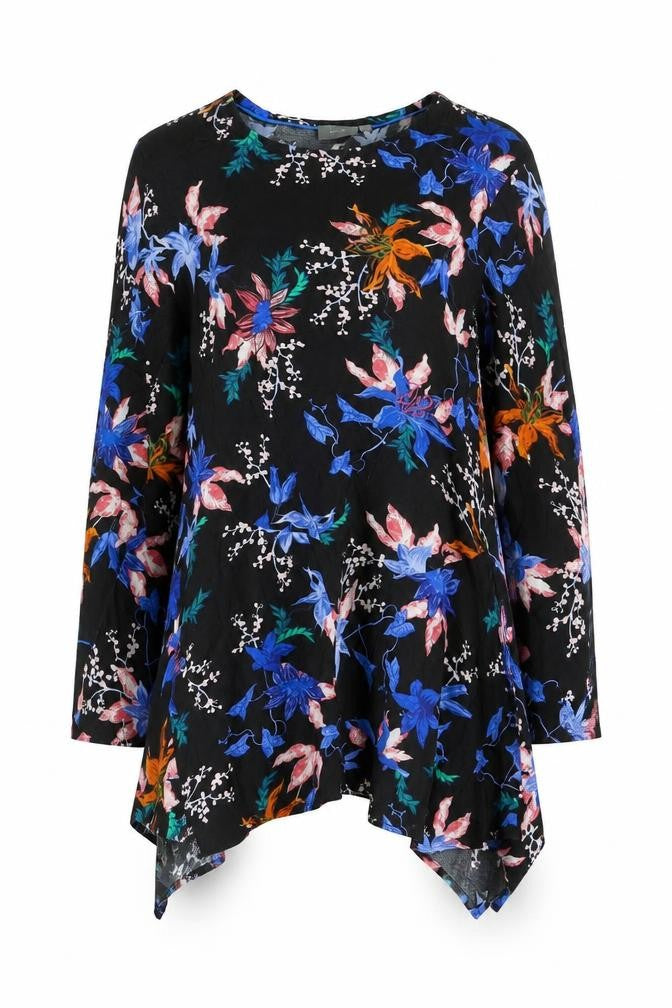 Front view of b.young Women's Black Floral Long Sleeve Blouse UK 8 Viscose