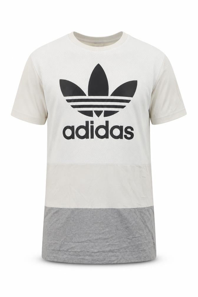 Adidas Men’s Beige Grey Colourblock Trefoil Logo T-Shirt Size M