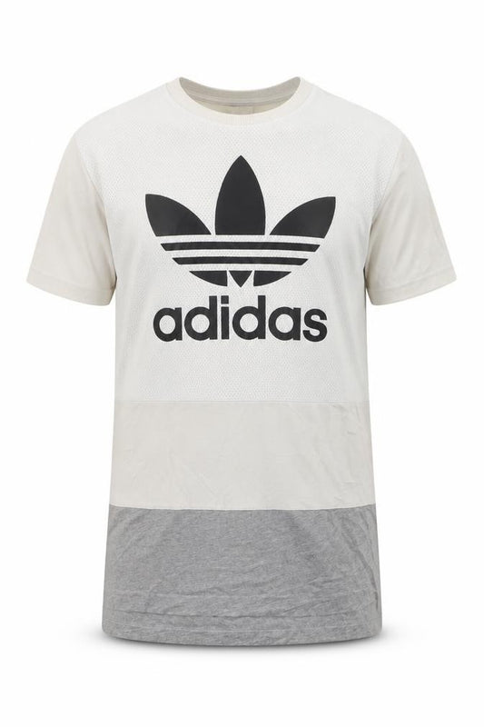 Adidas Men’s Beige Grey Colourblock Trefoil Logo T-Shirt Size M