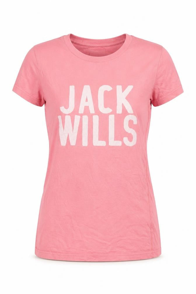 Front view of Jack Wills women’s pink slim fit basic cotton t-shirt, size UK 8