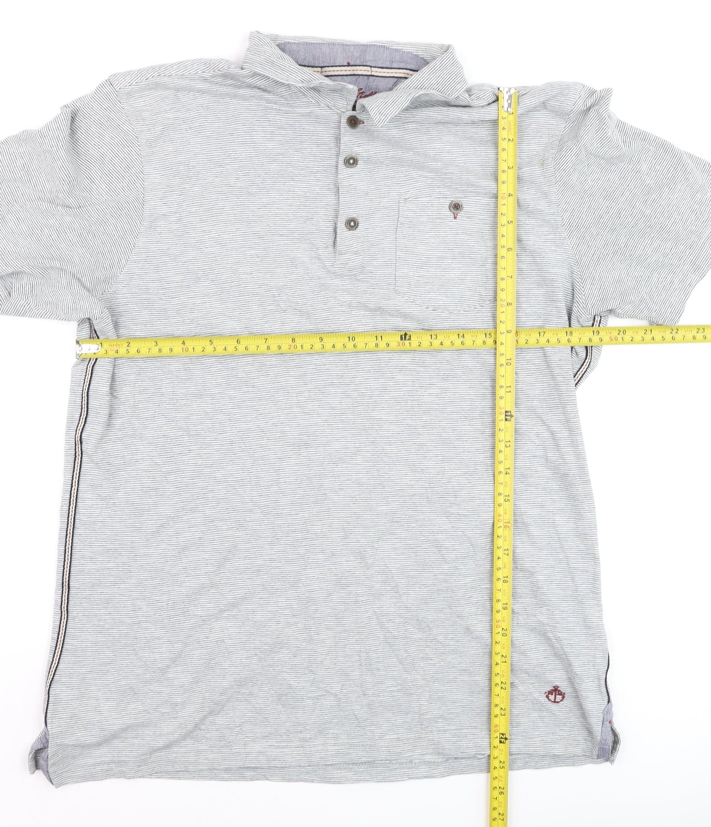 White Stuff Men's Grey Striped Cotton Polo Shirt Size M