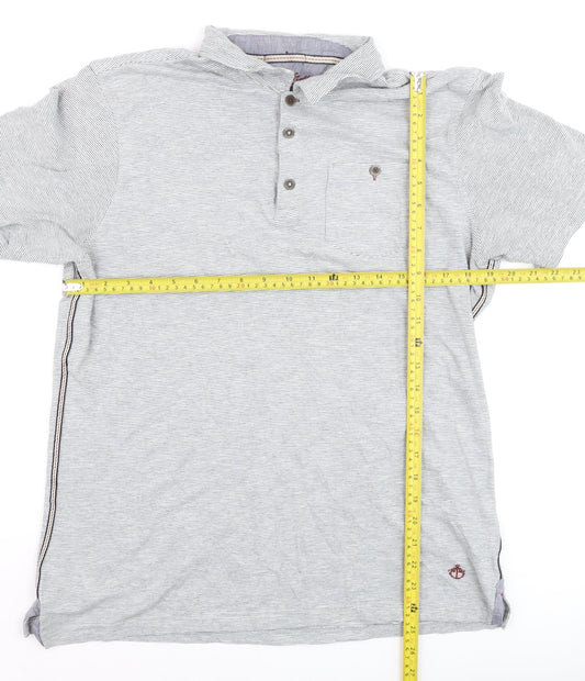White Stuff Men's Grey Striped Cotton Polo Shirt Size M