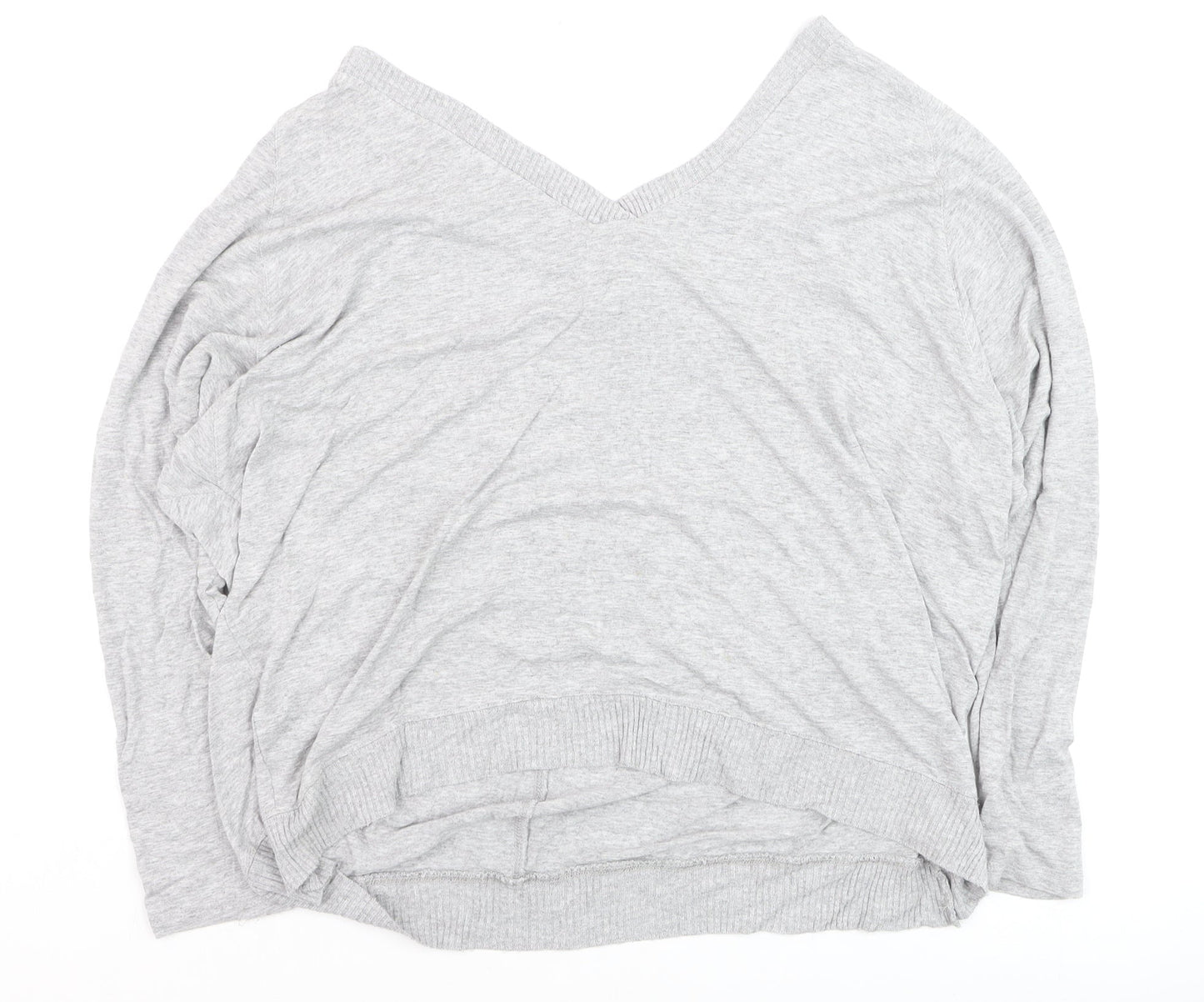 Zara Women Grey V-Neck Relaxed Knit Long Sleeve Top L