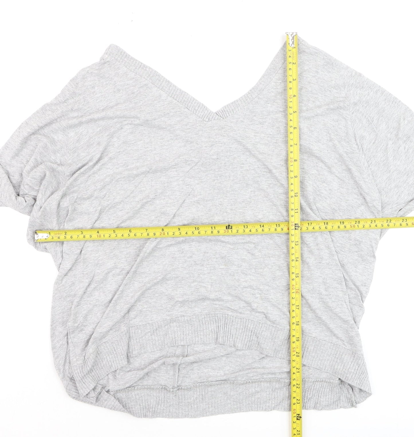 Zara Women Grey V-Neck Relaxed Knit Long Sleeve Top L
