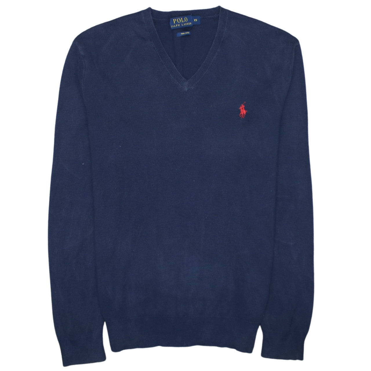 Polo Ralph Lauren Men's Blue V-Neck Cotton Jumper XS