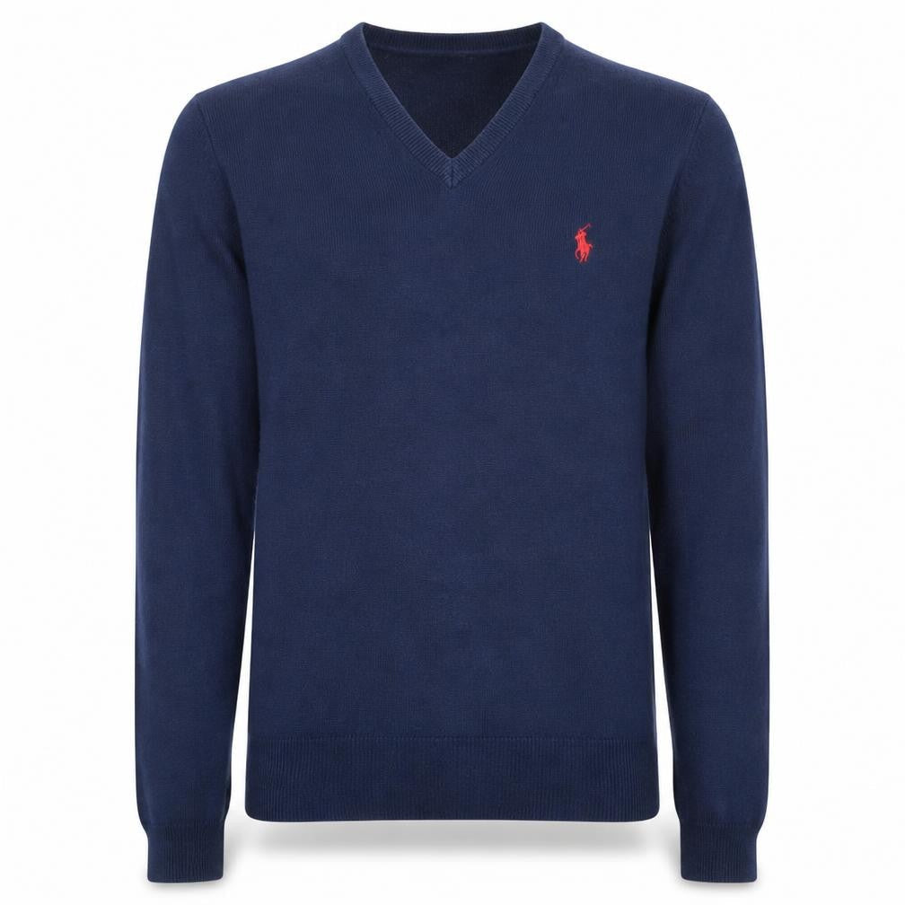 Polo Ralph Lauren Men's Blue V-Neck Cotton Jumper XS