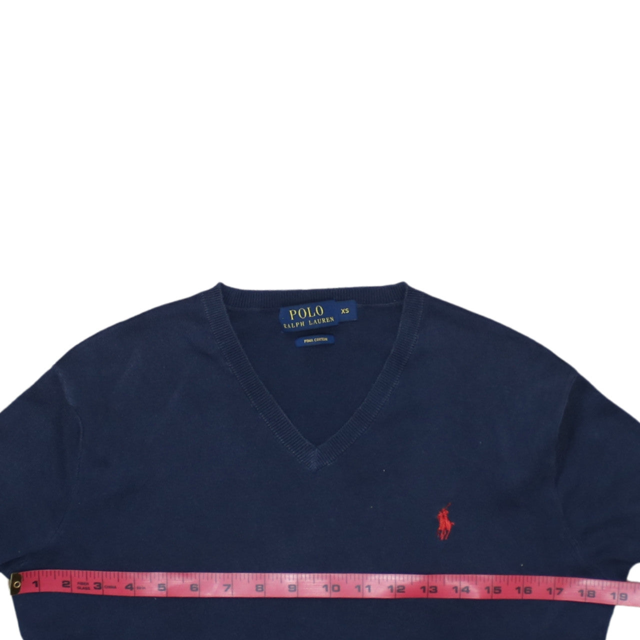 Polo Ralph Lauren Men's Blue V-Neck Cotton Jumper XS