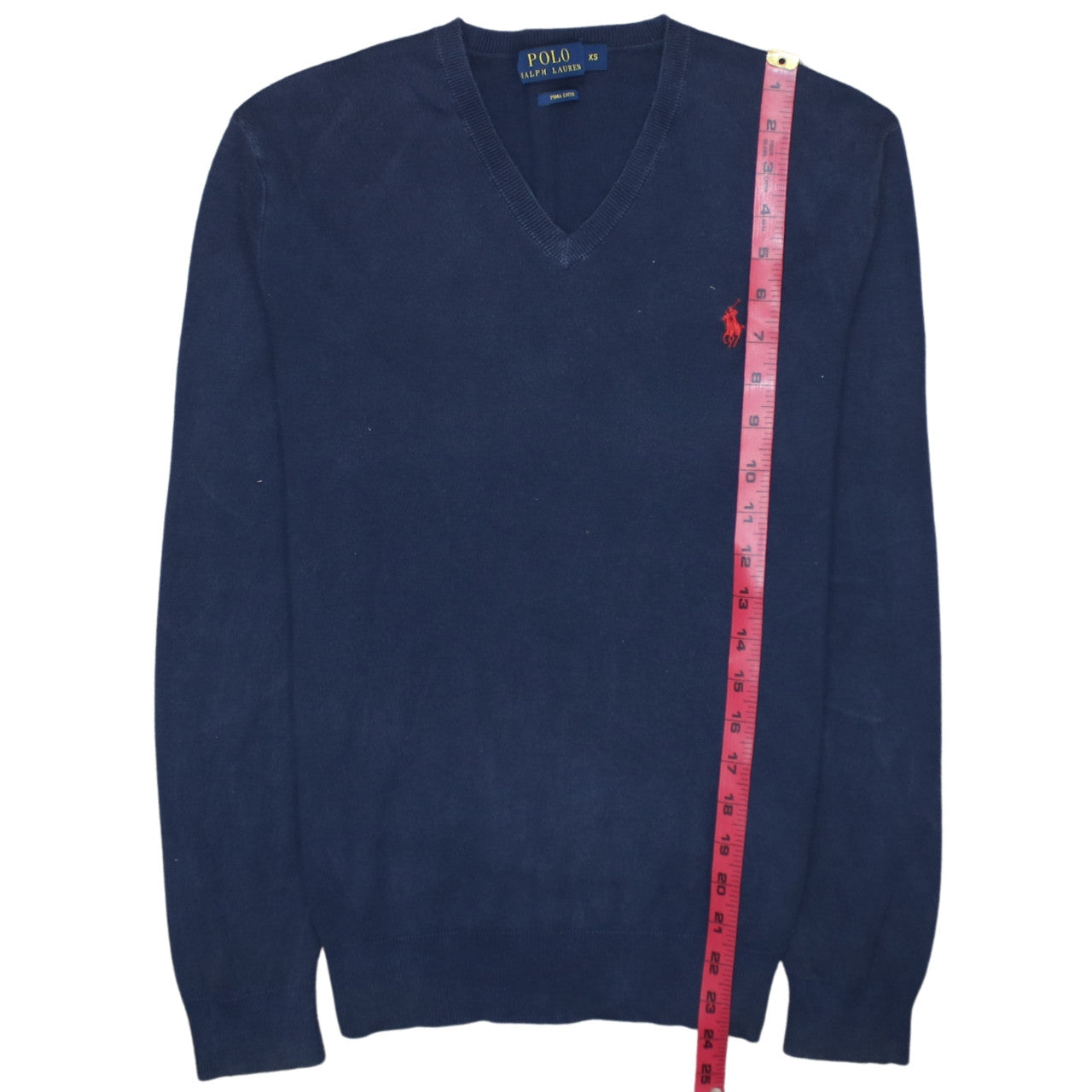 Polo Ralph Lauren Men's Blue V-Neck Cotton Jumper XS