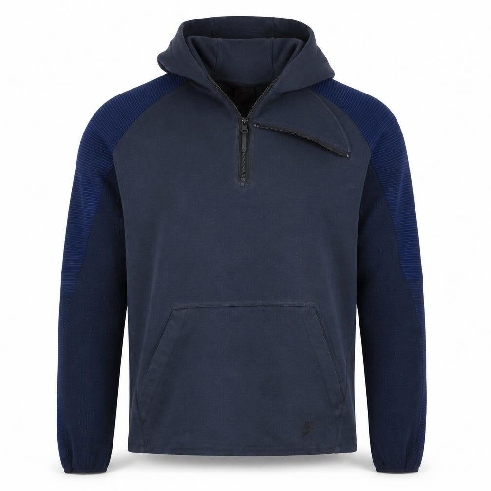 Front view of Nike Men's Blue 1/2 Zip Hoodie, size L, Lightweight Fleece