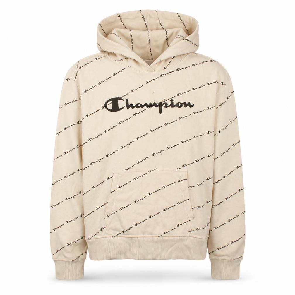 Front view of Champion boys’ beige logo pullover hoodie 13-14 years regular fit