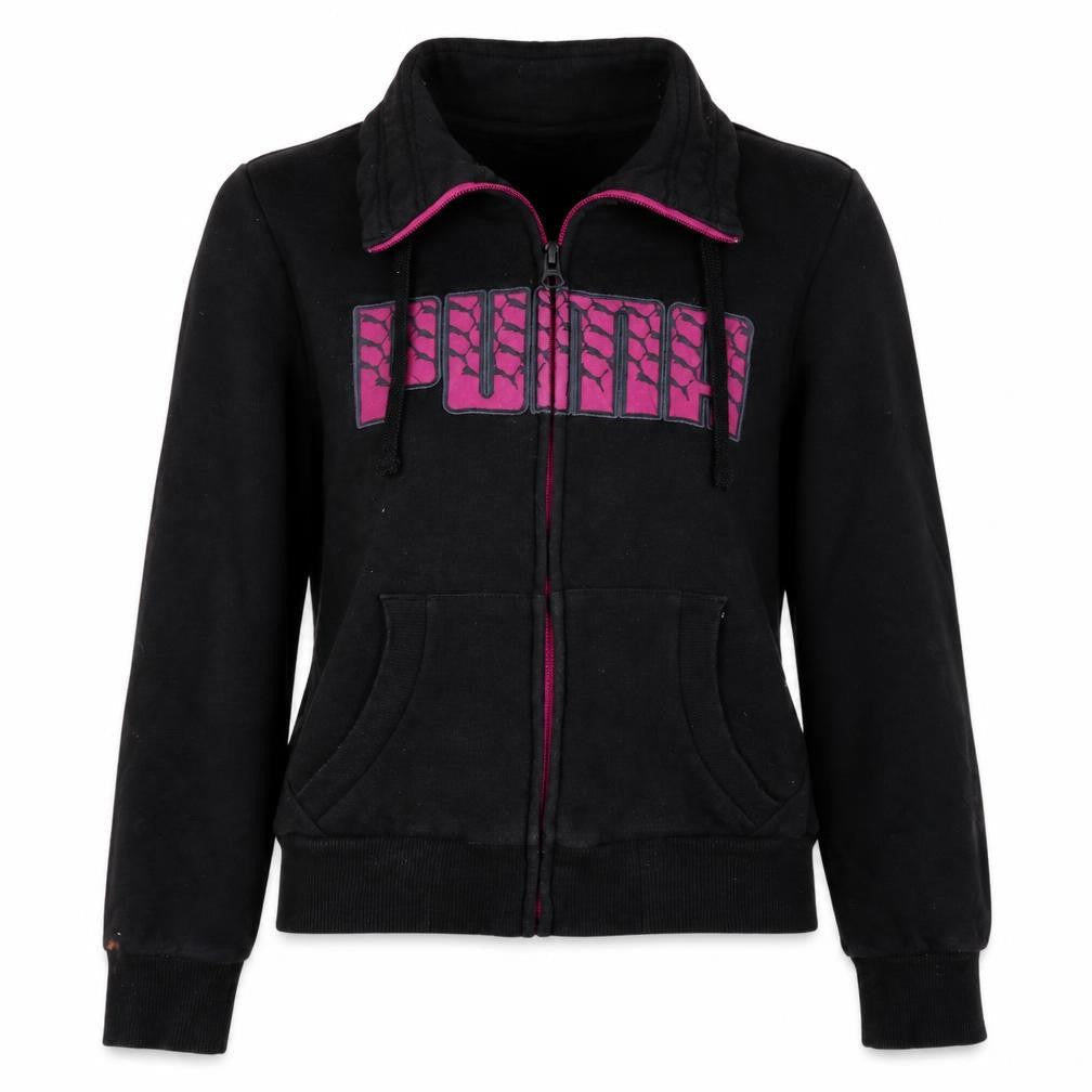 Front view of Puma Women's Black, size 8, Track Jacket Full Zip Logo Fleece