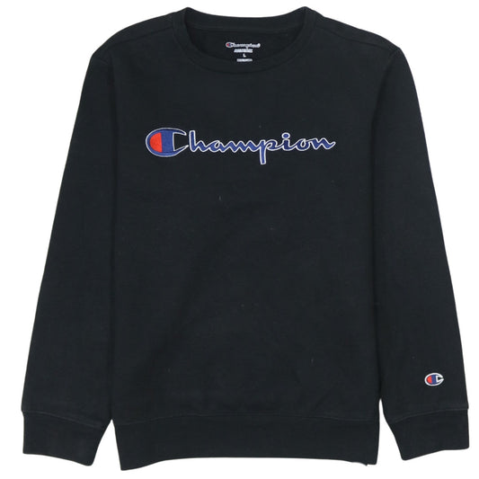 Champion Boys Black Pullover Sweatshirt L Embroidered Logo Crew Neck