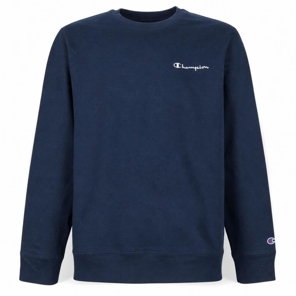 Front view of Champion Men Blue Pullover Sweatshirt Medium Crew Neck Logo