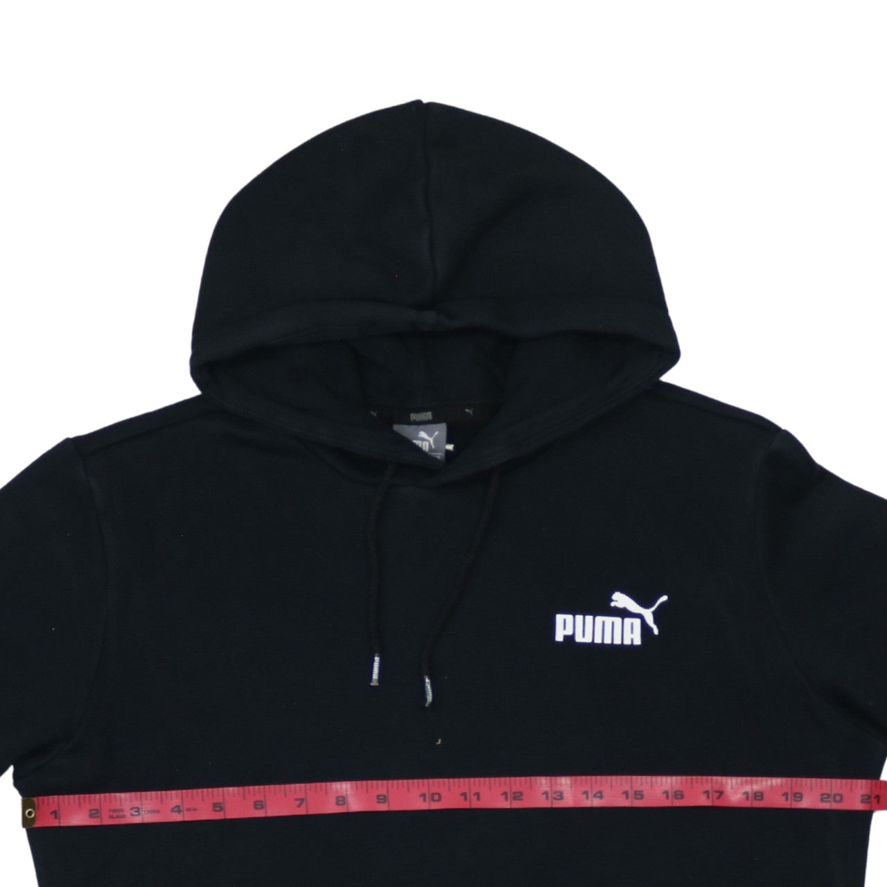 Puma Women's Black Small Pullover Hoodie with Logo and Kangaroo Pocket