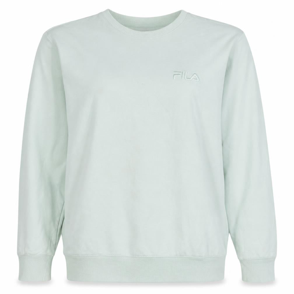 Front view of Fila Women's Mint Green Crew Neck Sweatshirt, size L, Cotton Casual