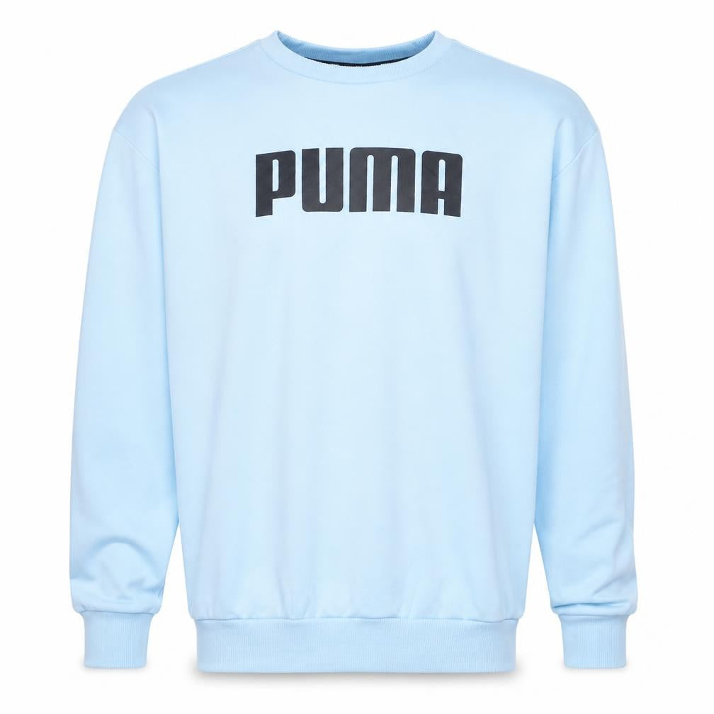Front view of Puma Men's Blue Pullover Sweatshirt S Crew Neck Logo Fleece