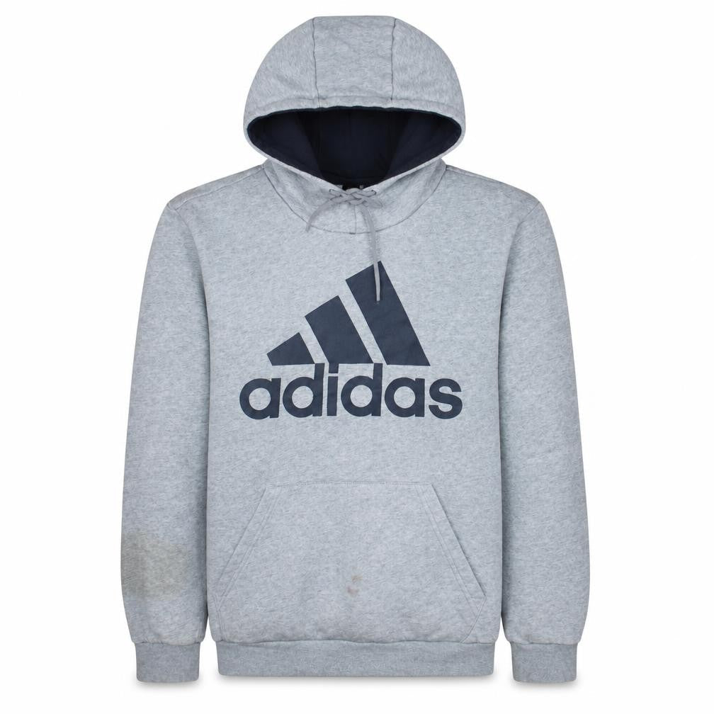 Front view of Adidas men’s grey xl pullover hoodie fleece sports sweatshirt
