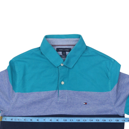 Tommy Hilfiger Men's Blue Slim Fit Colourblock Polo Shirt L