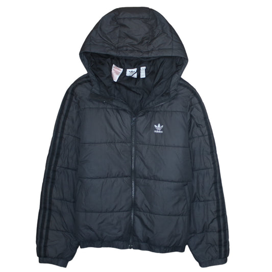 Adidas Boys Black Hooded Puffer Jacket 13-14 Years Lined Full Zip