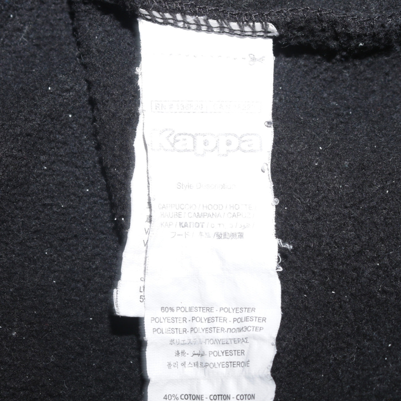 Kappa Men’s Black Full Zip Hoodie Size L Fleece Logo Hooded Sweatshirt