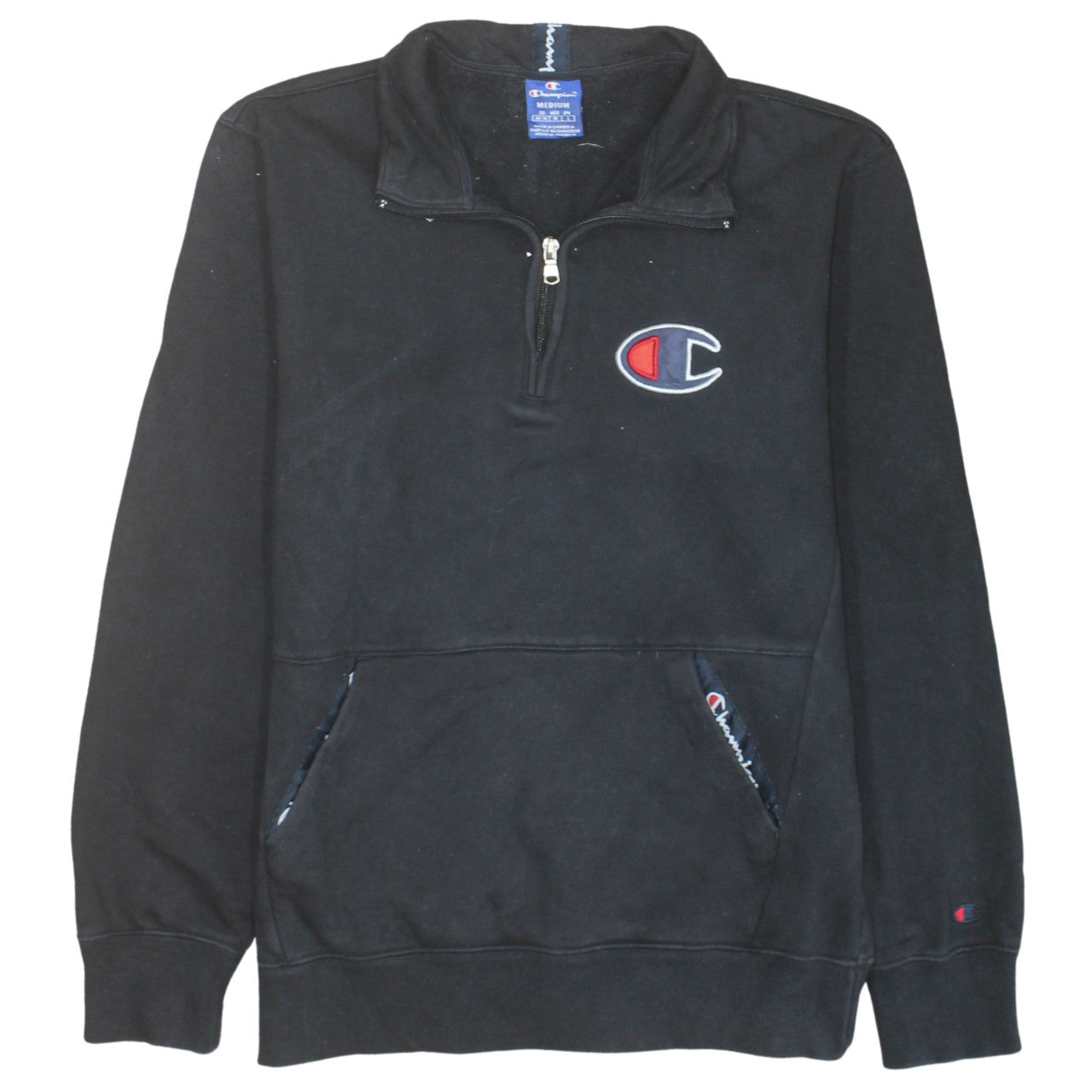 Champion Mens Black Medium 1/4 Zip Fleece Sweatshirt
